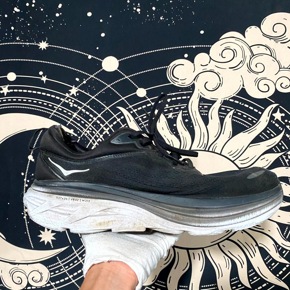 Hoka One One Bondi 8 1123202-BWHT Athletic Sneaker Mens 13D Black Mesh Cushioned - Picture 6 of 10